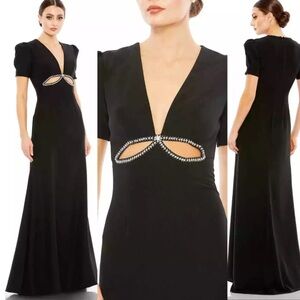 Mac Duggal Ieena Puff Sleeve Cut Out Maxi Gown Black NWT 2